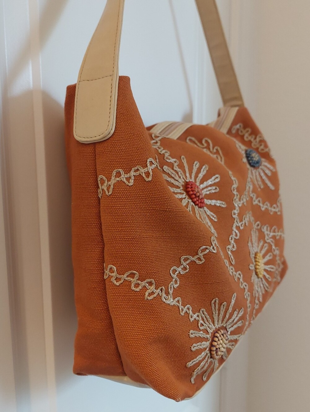 STONE MOUNTAIN Rust Orange Embroidered Beaded Floral Motifs Shoulder Purse Bag - Picture 3 of 16